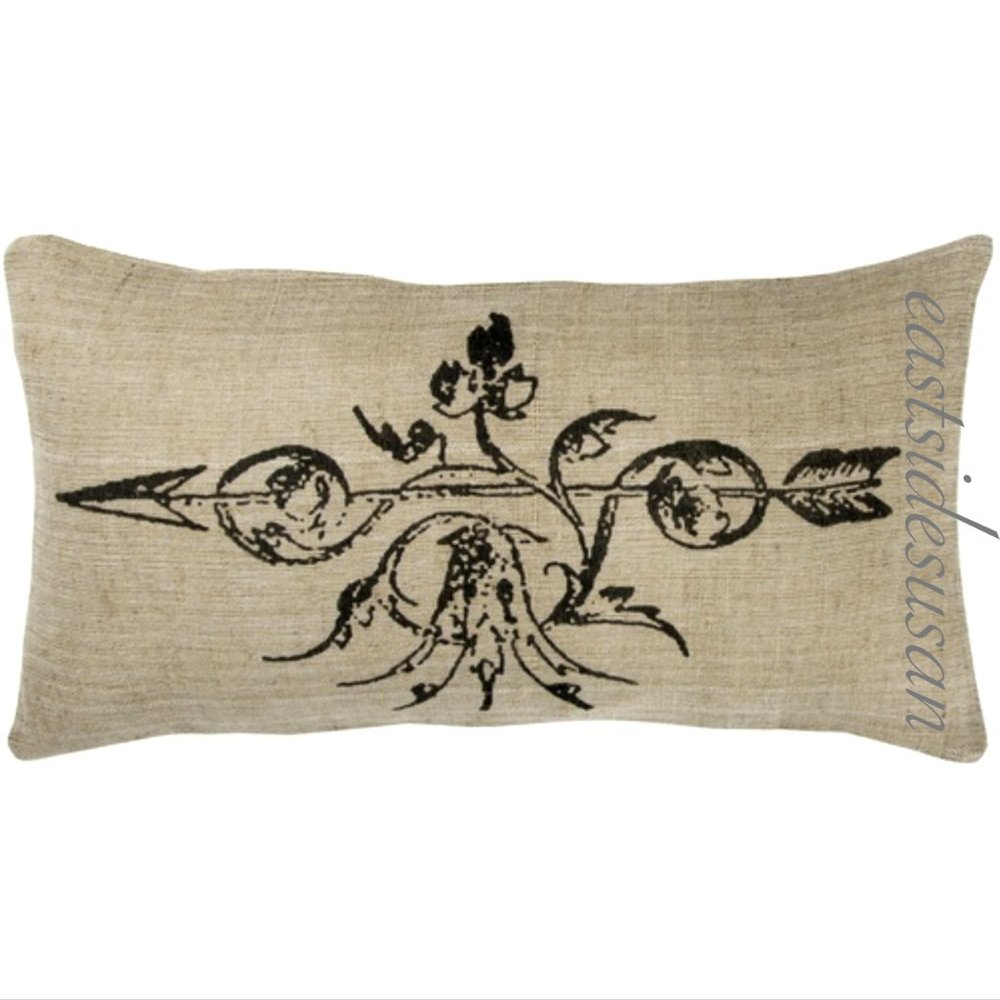 NWT! Rectangular RIZZY HOME Lumbar Pillow Vintage Print on Jute Cotton Canvas